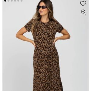 Brown Leopard Print Pocketed Maternity Midi Dress pink Blush